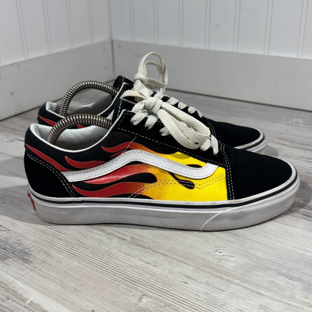 Vans Old Skool Sk8 Low Black and Yellow Flame Sneakers—Men's Size 5.5 - 500714